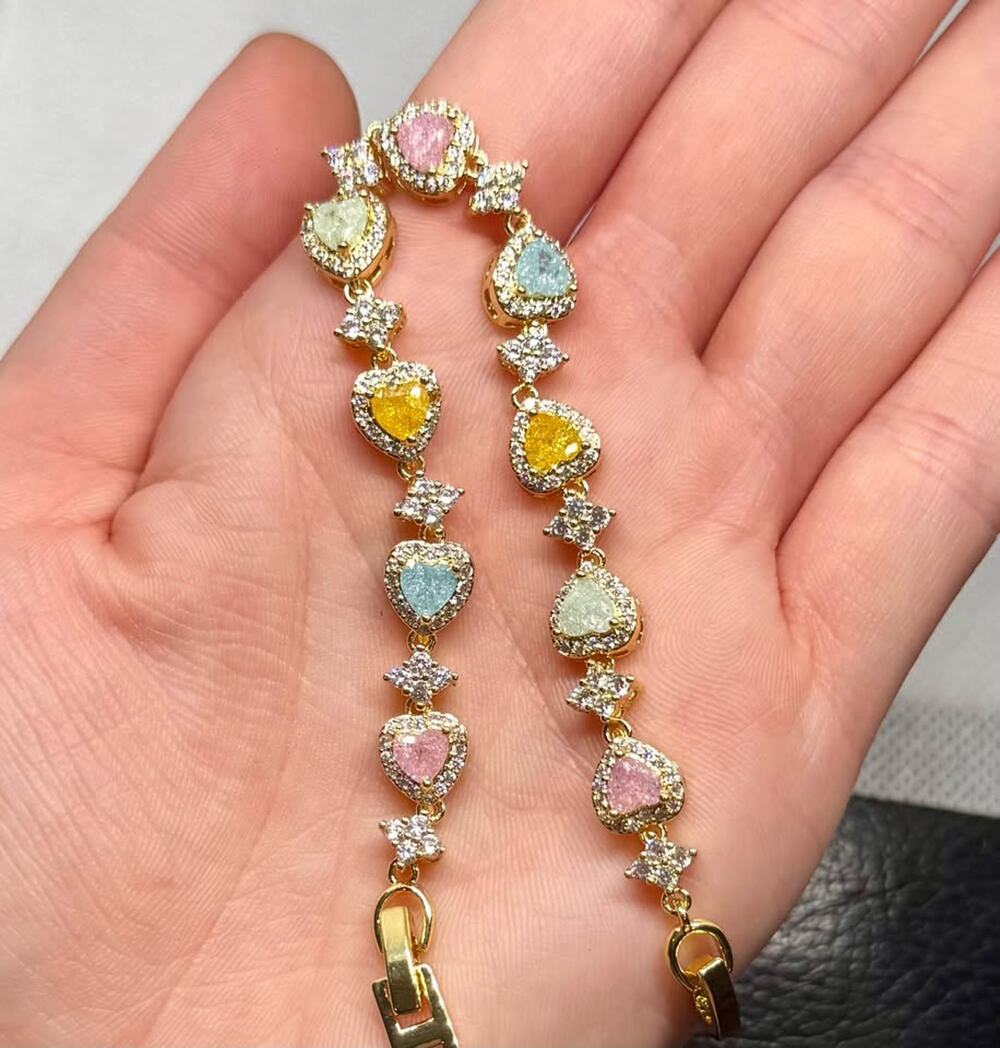 Tarnish Free 18K Gold Plated Pastel Sorbet Heart Bracelet (MINOR FLAW)